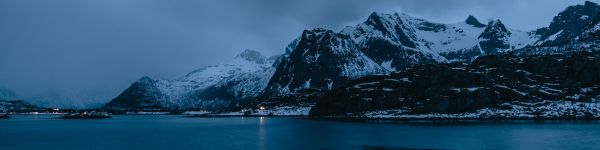 Lofoten Islands, Norway, mountains Wallpaper 1590x400