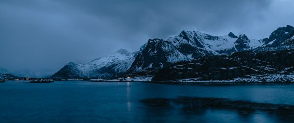 Lofoten Islands, Norway, mountains Wallpaper 3440x1440