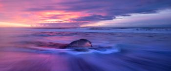 sea, sunset, waves Wallpaper 2560x1080