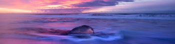 sea, sunset, waves Wallpaper 1590x400