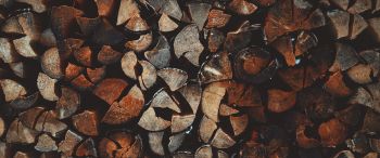 Обои 3440x1440 дрова, древесина