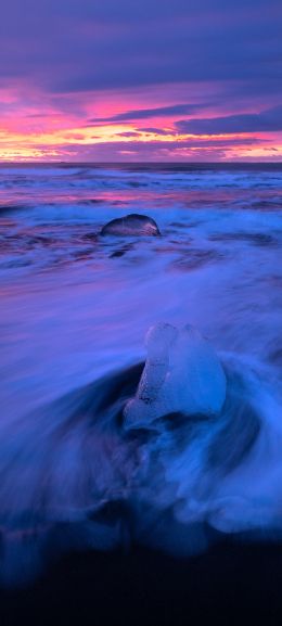 sea, waves, sunset Wallpaper 1440x3200