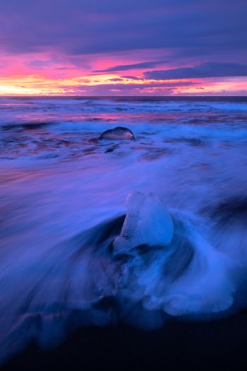 sea, waves, sunset Wallpaper 640x960