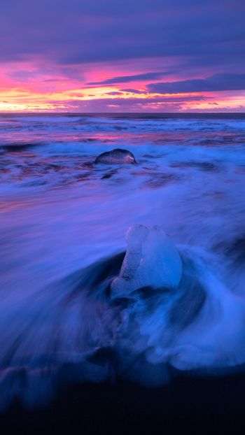 sea, waves, sunset Wallpaper 1080x1920