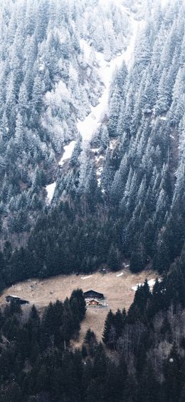 mountain, descent, house in the gars Wallpaper 1080x2340