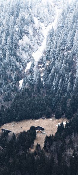 mountain, descent, house in the gars Wallpaper 1440x3200