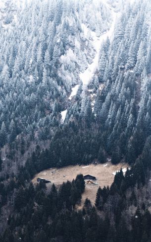 mountain, descent, house in the gars Wallpaper 1752x2800