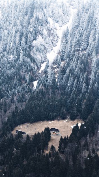 mountain, descent, house in the gars Wallpaper 640x1136