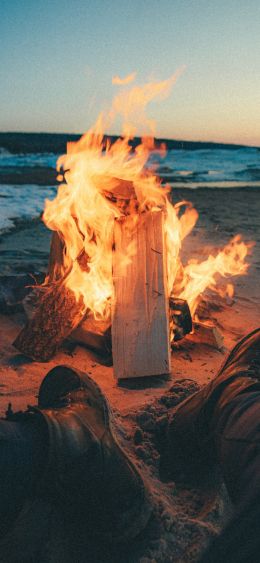campfire, by the sea Wallpaper 1080x2340