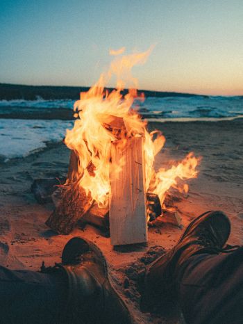 campfire, by the sea Wallpaper 1668x2224