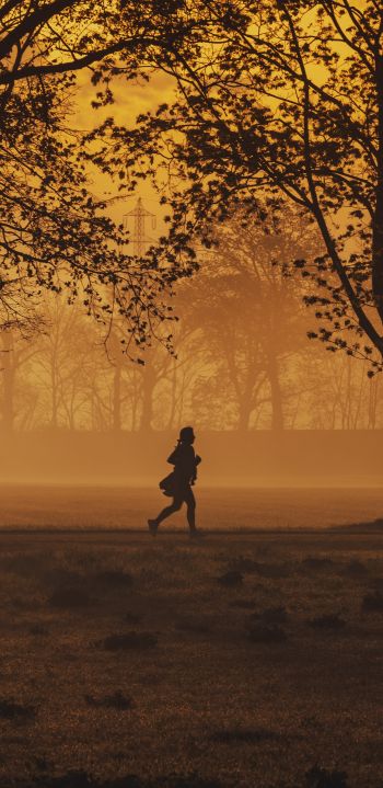 in yellow haze, running man Wallpaper 1080x2220