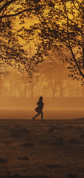 in yellow haze, running man Wallpaper 1080x2280
