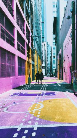 Обои 1440x2560 городская улица, разноцветные стены