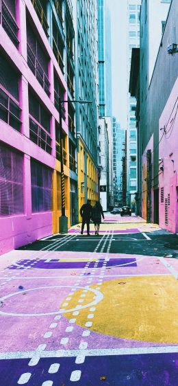 Обои 828x1792 городская улица, разноцветные стены