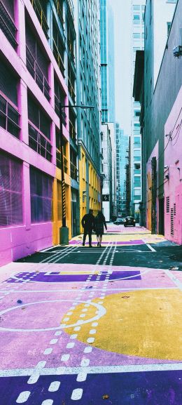 Обои 1080x2400 городская улица, разноцветные стены