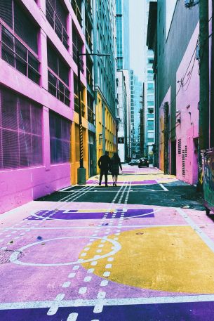 Обои 640x960 городская улица, разноцветные стены