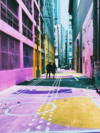 city street, colorful walls Wallpaper 1668x2224