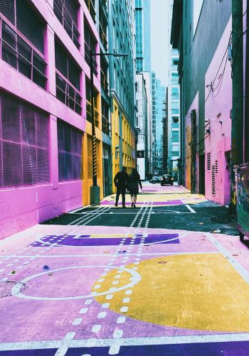city street, colorful walls Wallpaper 1668x2388