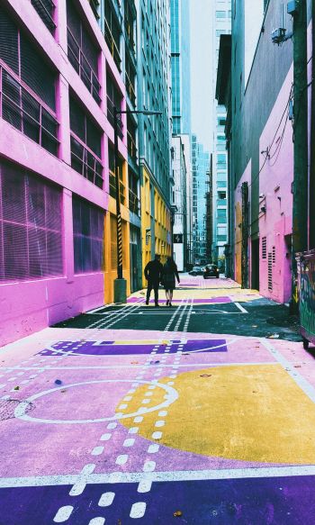 city street, colorful walls Wallpaper 1200x2000