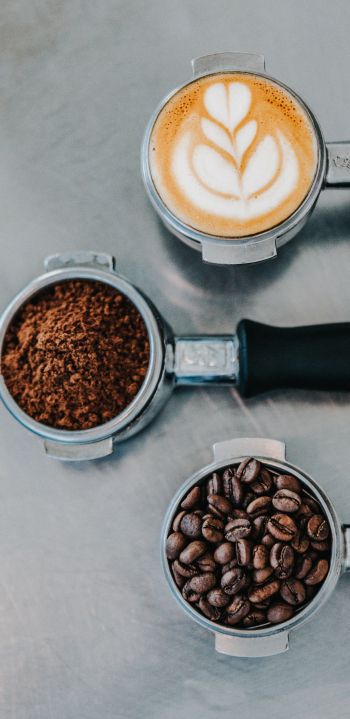 coffee, coffee beans, ground coffee Wallpaper 1080x2220