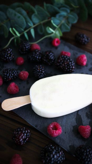 raspberries, blackberry, ice cream Wallpaper 640x1136