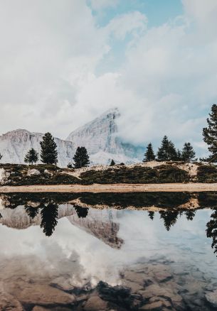 mountains, reflection in the lake Wallpaper 1640x2360