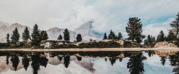 mountains, reflection in the lake Wallpaper 3440x1440