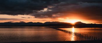 sunset, sea, pier Wallpaper 2560x1080