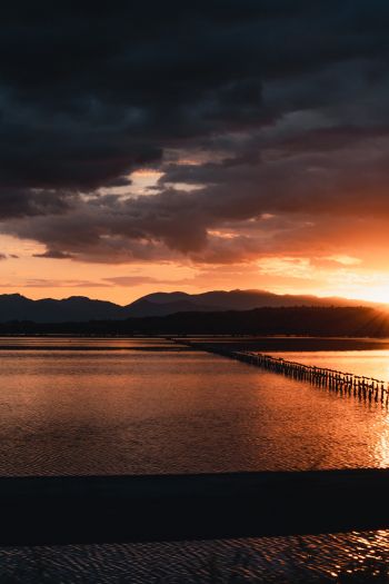 sunset, sea, pier Wallpaper 640x960