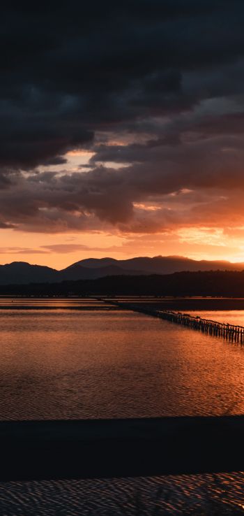 sunset, sea, pier Wallpaper 1080x2280
