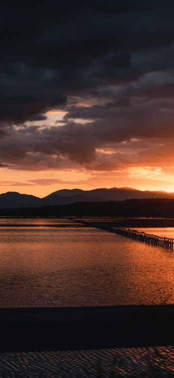 sunset, sea, pier Wallpaper 828x1792