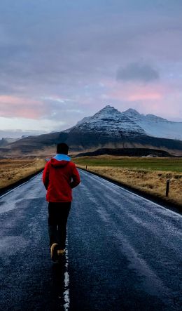 mountains, walking down the road Wallpaper 600x1024