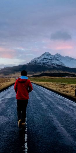 mountains, walking down the road Wallpaper 720x1440