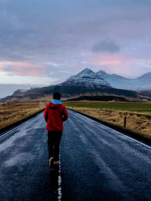 mountains, walking down the road Wallpaper 1668x2224