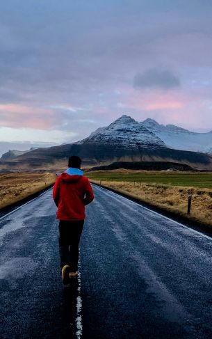 mountains, walking down the road Wallpaper 1752x2800