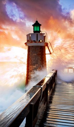 lighthouse, ocean, waves Wallpaper 600x1024
