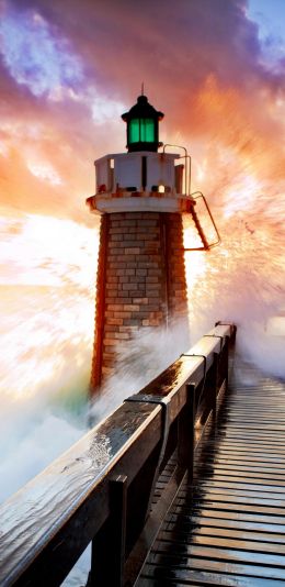 lighthouse, ocean, waves Wallpaper 1440x2960