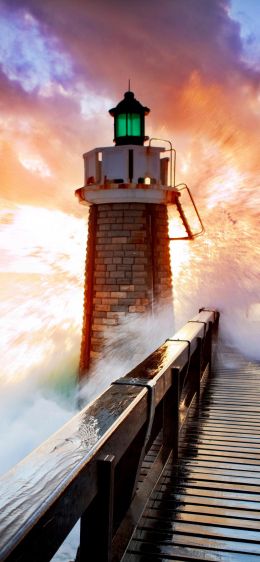 lighthouse, ocean, waves Wallpaper 1284x2778