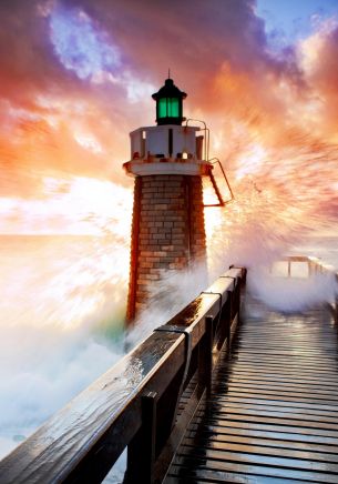 lighthouse, ocean, waves Wallpaper 1668x2388