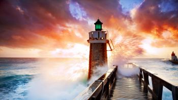 lighthouse, ocean, waves Wallpaper 1600x900