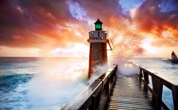 lighthouse, ocean, waves Wallpaper 2560x1600