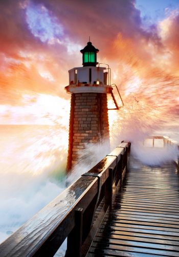 lighthouse, ocean, waves Wallpaper 1640x2360