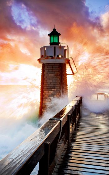 lighthouse, ocean, waves Wallpaper 1752x2800