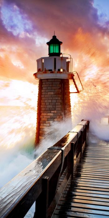 lighthouse, ocean, waves Wallpaper 720x1440
