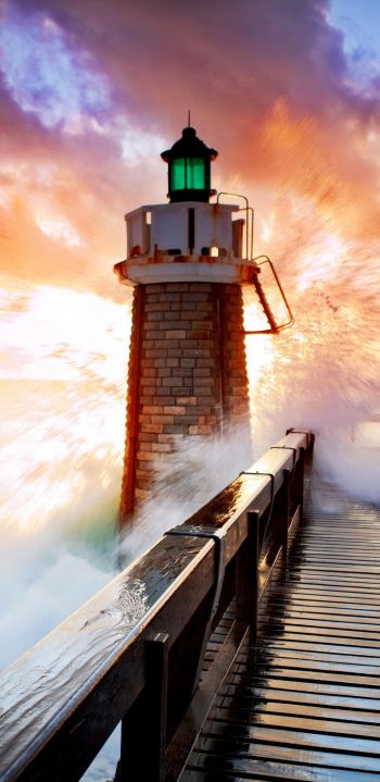 lighthouse, ocean, waves Wallpaper 1080x2220