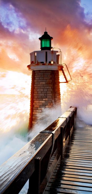 lighthouse, ocean, waves Wallpaper 720x1520