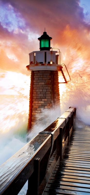 lighthouse, ocean, waves Wallpaper 1242x2688