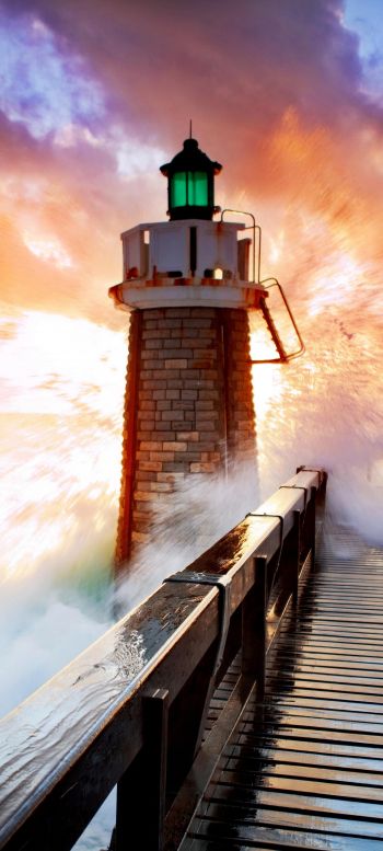 lighthouse, ocean, waves Wallpaper 1080x2400