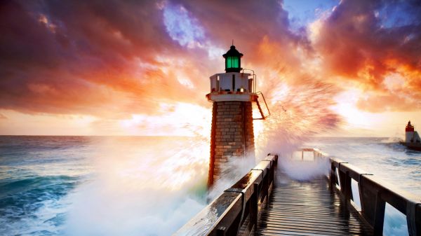 lighthouse, ocean, waves Wallpaper 3840x2160