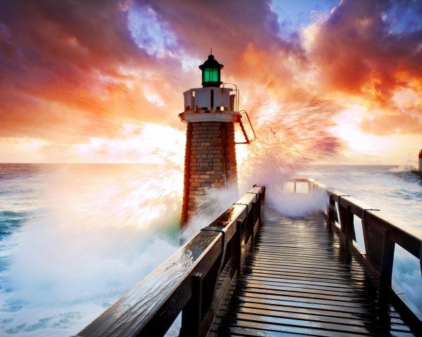 lighthouse, ocean, waves Wallpaper 1280x1024